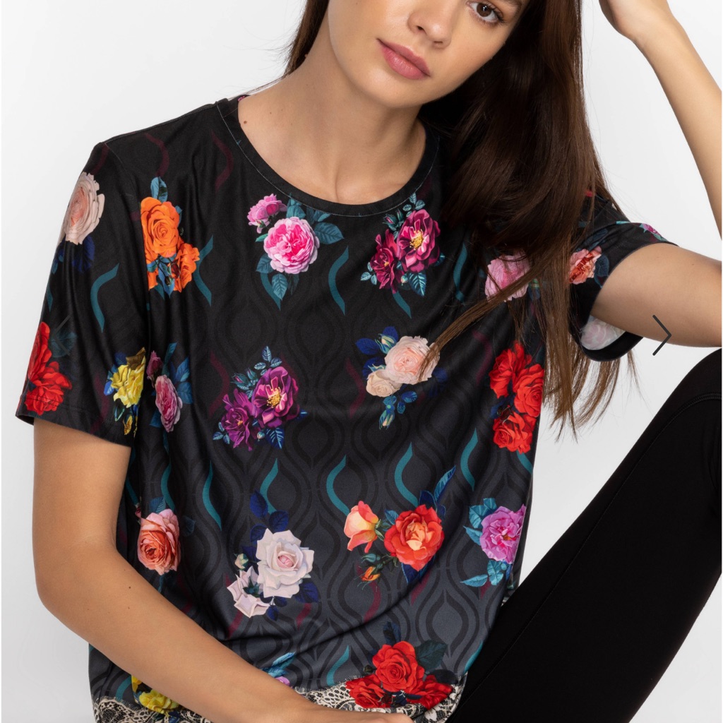 Johnny Was Multicolor Floral Short Sleeve Top